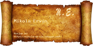 Mikola Ervin névjegykártya